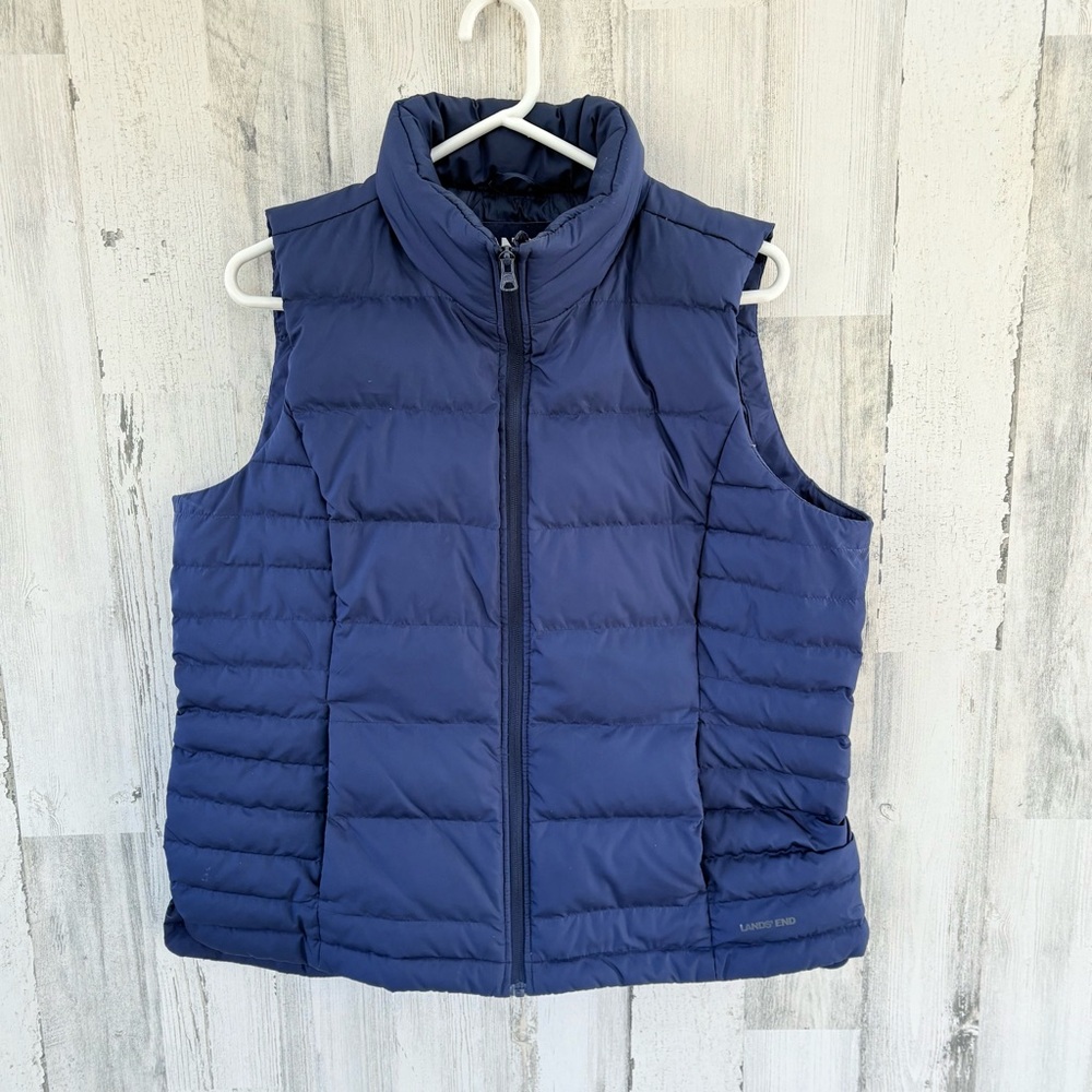 Lands’ End Women’s Size Large 14-16 Down Full Zip Puffer Vest In Blue